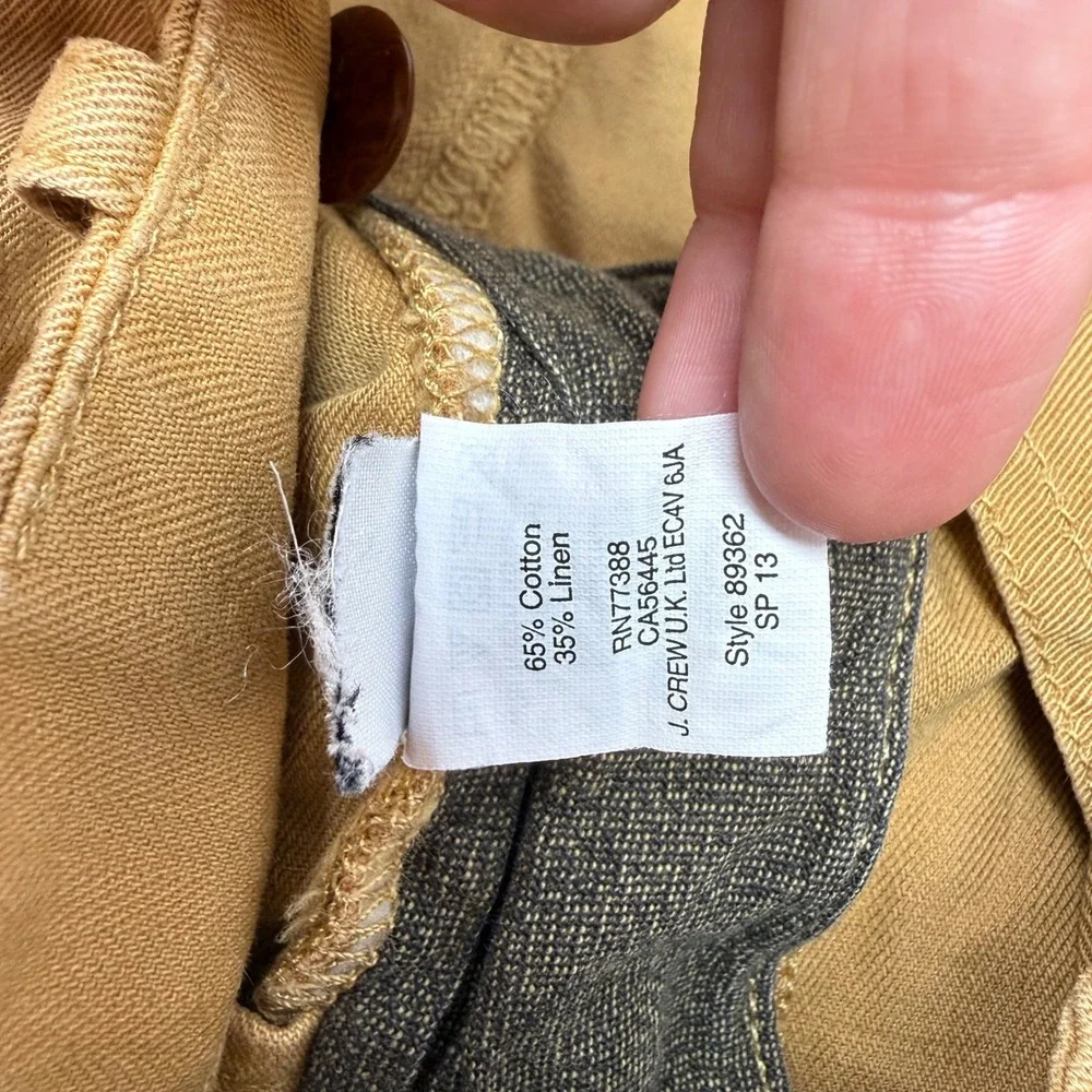 Wallace & Barnes J.Crew Mens Size 34 Tan Cotton Linen Chino Shorts Button Fly